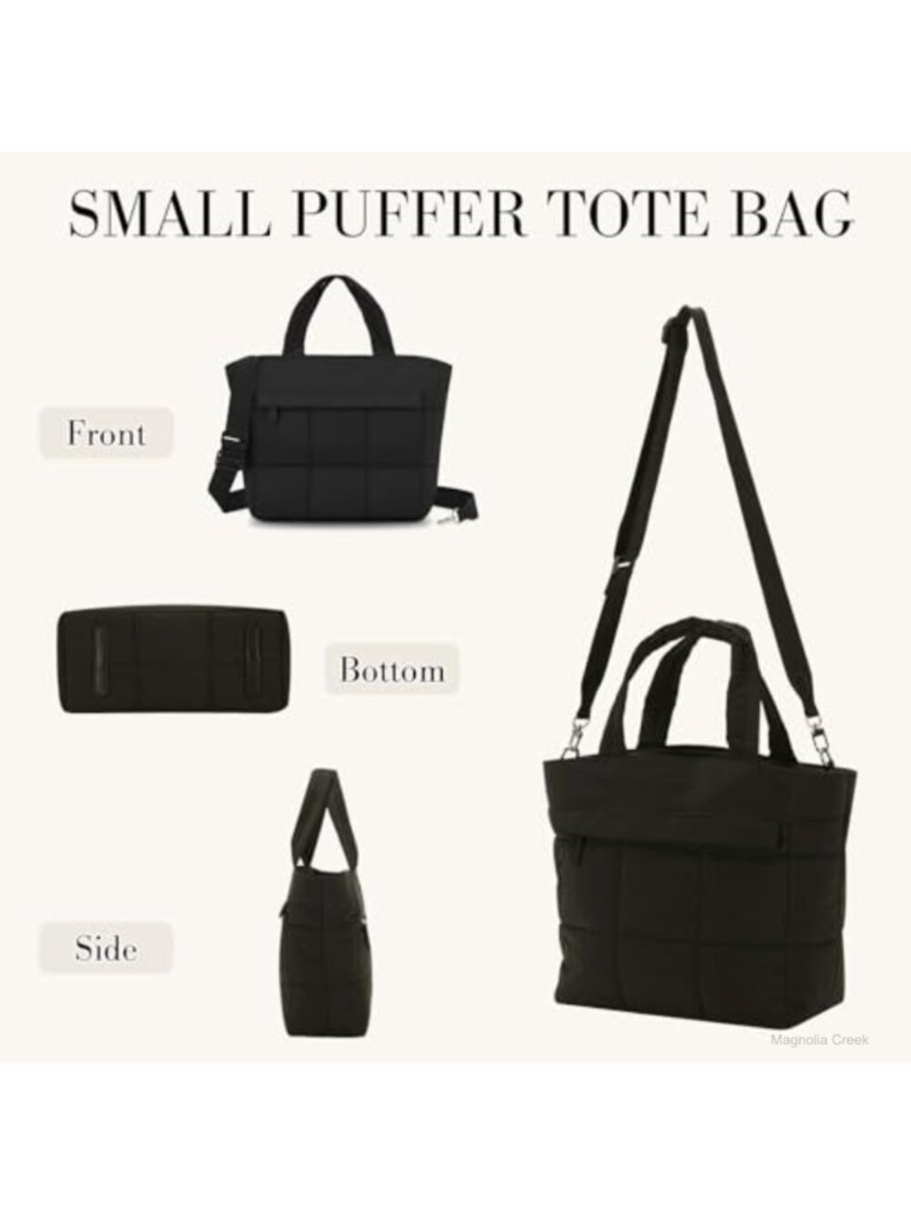 Quilted Puffer Tote Bag Lightweight Crossbody Satchel - Picture 5 of 6